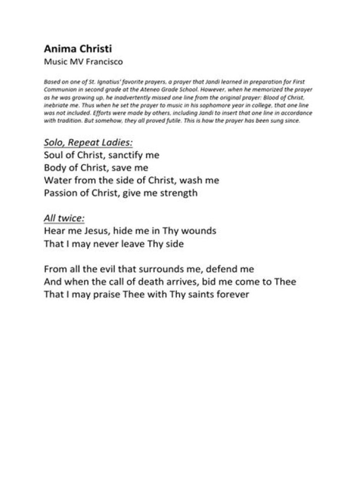Anima cristi lyrics