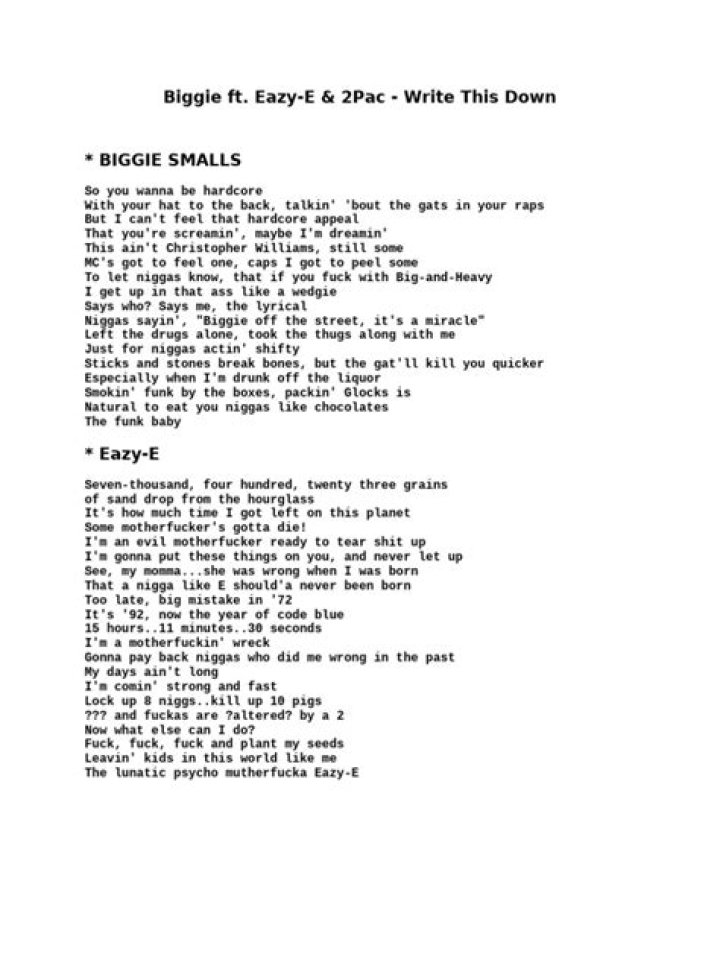 Biggie write it down lyrics