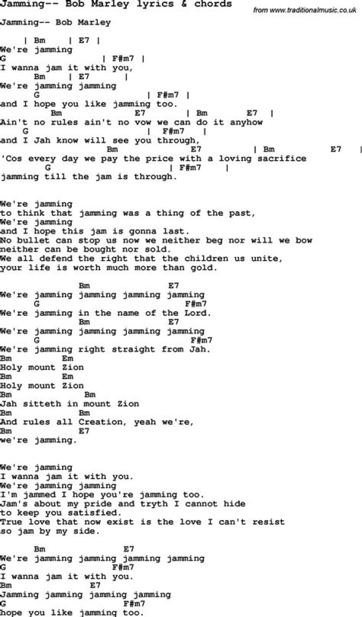 Bob marley jamming lyrics