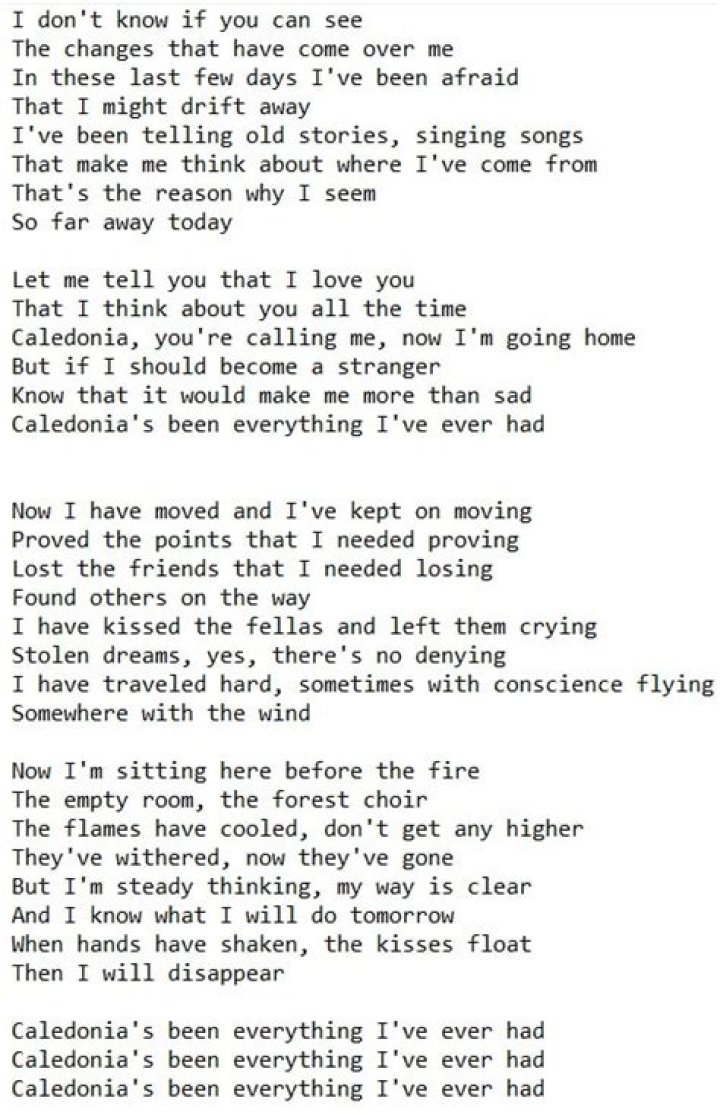 Caledonia lyrics