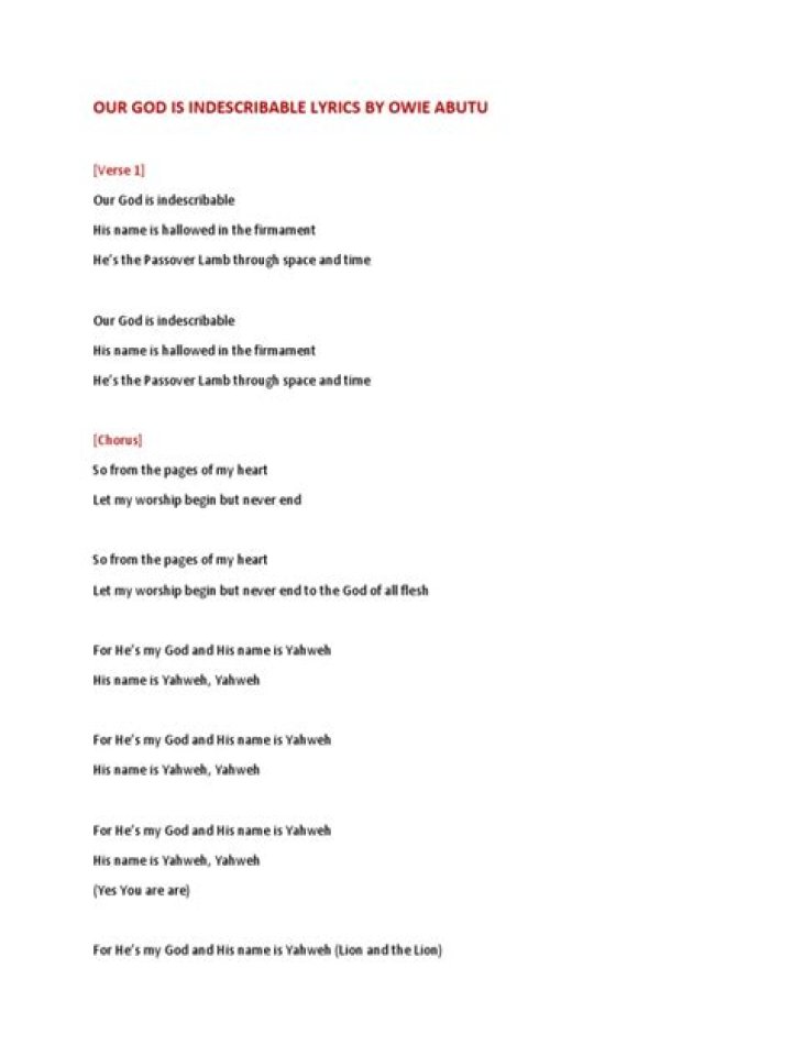 Indescribable god lyrics
