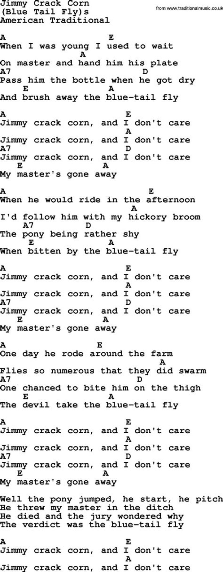 Jimmy crack corn lyrics