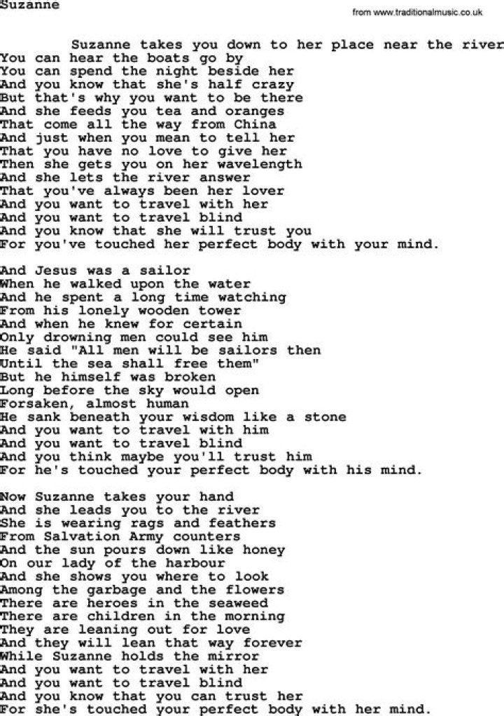 Leonard Cohen Suzanne Lyrics