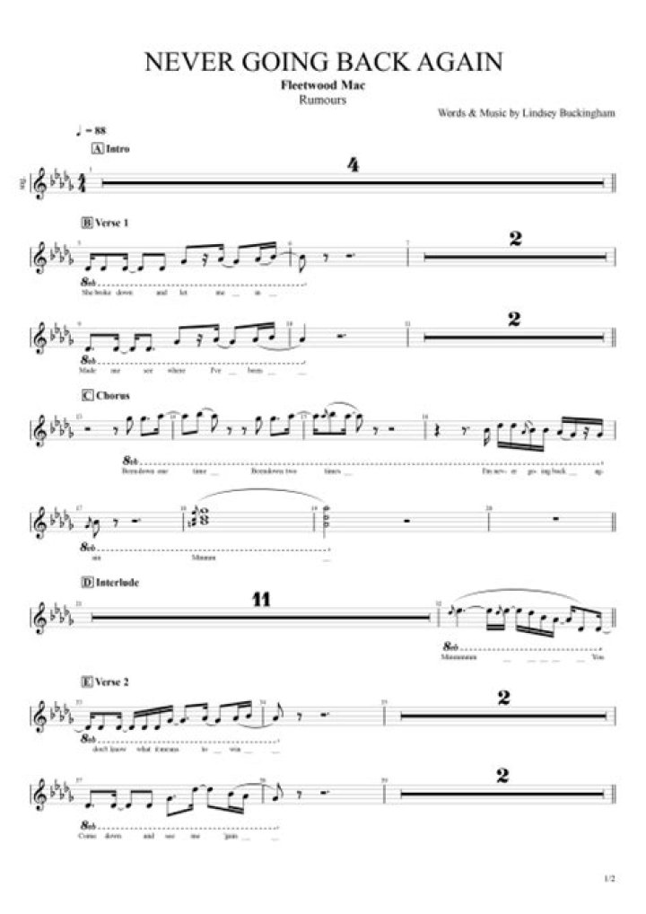 NEVER GOING BACK AGAIN TAB by Fleetwood Mac