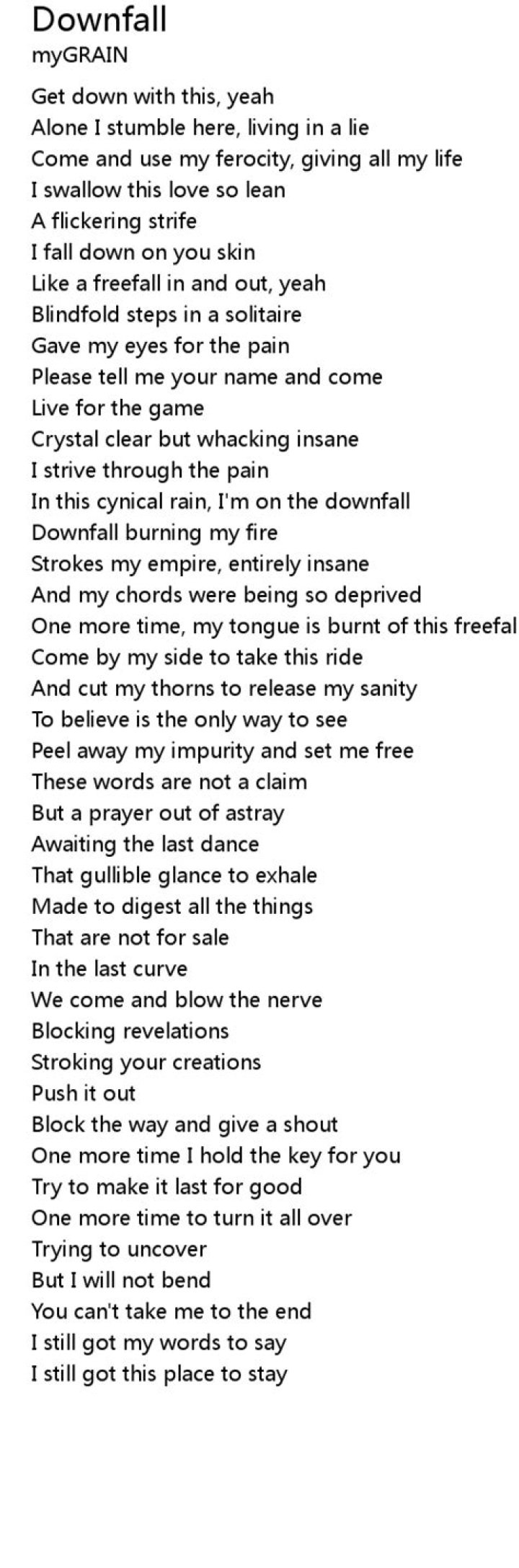 Preying on my downfall lyrics