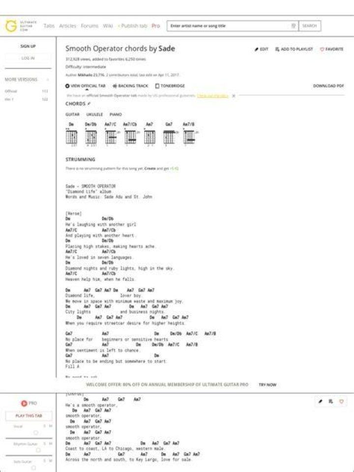 SMOOTH OPERATOR CHORDS by Sade