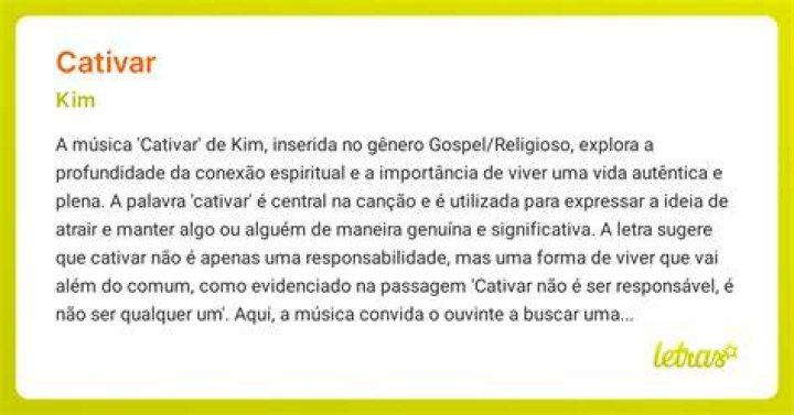 The Meaning Behind The Song: Cativar by Kim