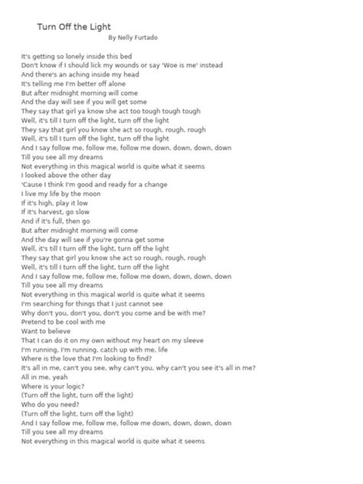 Turn off the light lyrics